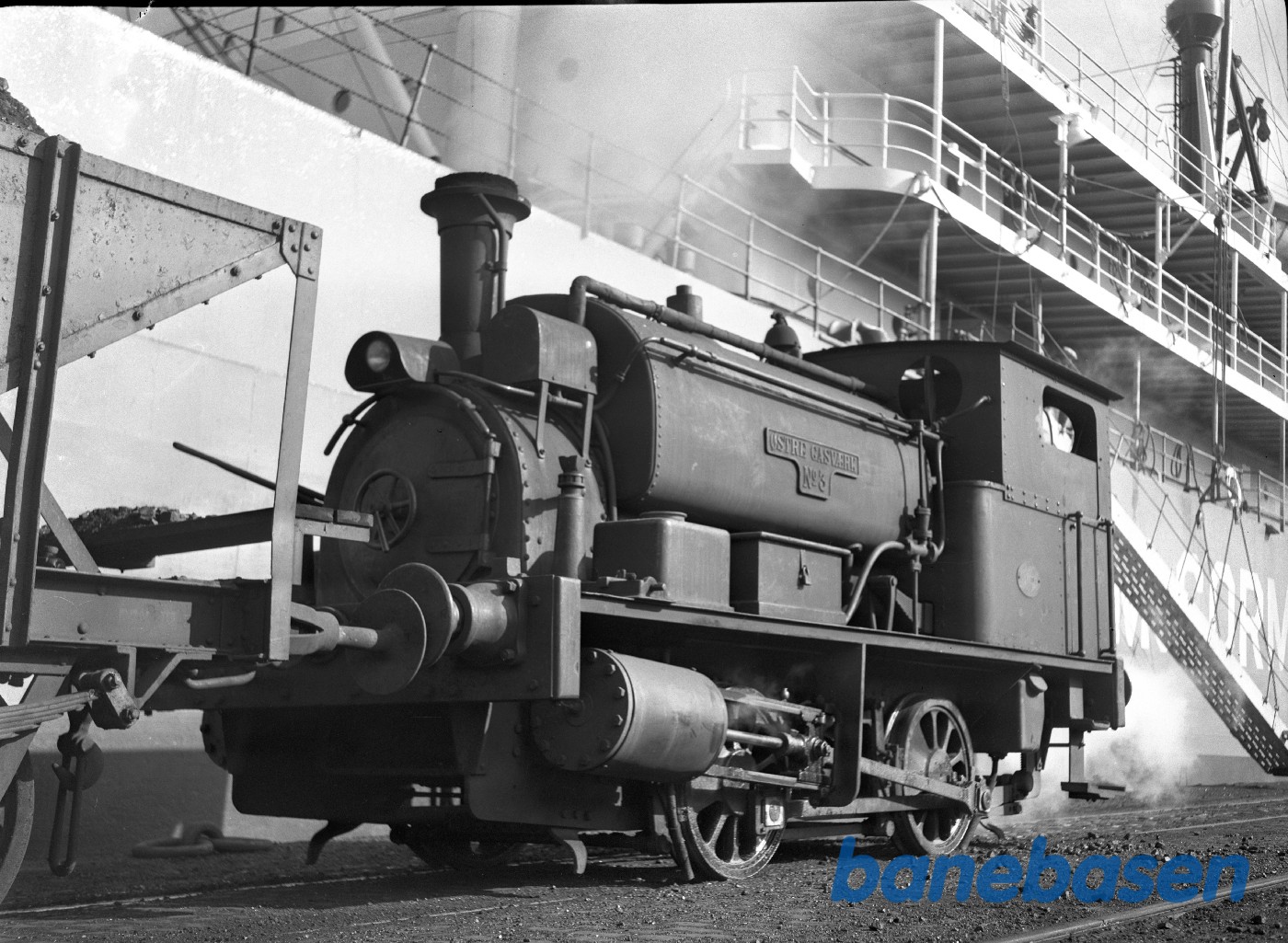 Østre gasværk.Damplokomotiv ØG 3 med kultog på havnen Østre gasværk.Damplokomotiv ØG 3 med kultog på havnen