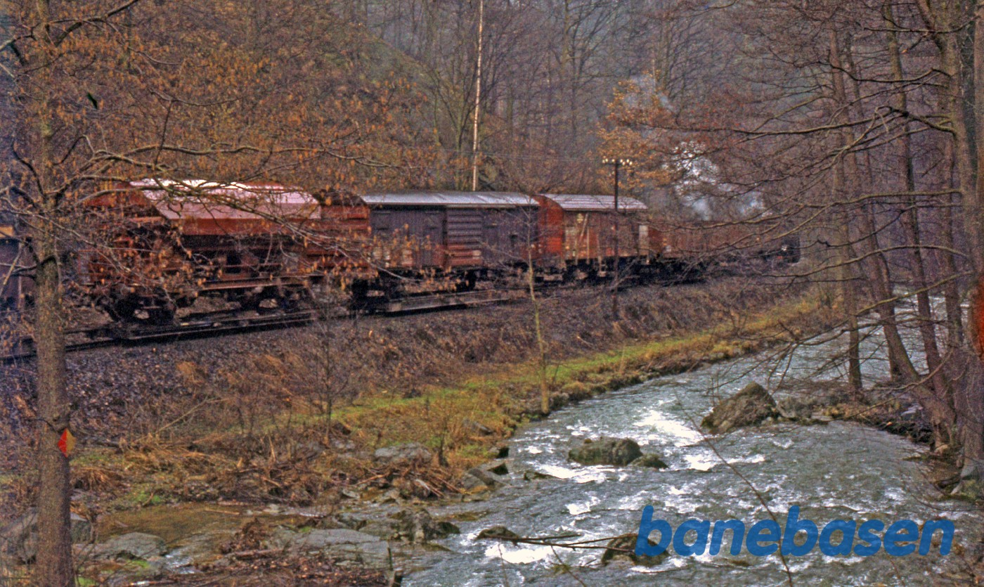 Godstog med overføringsvogne for normalsporsmateriel Godstog med overføringsvogne for normalsporsmateriel