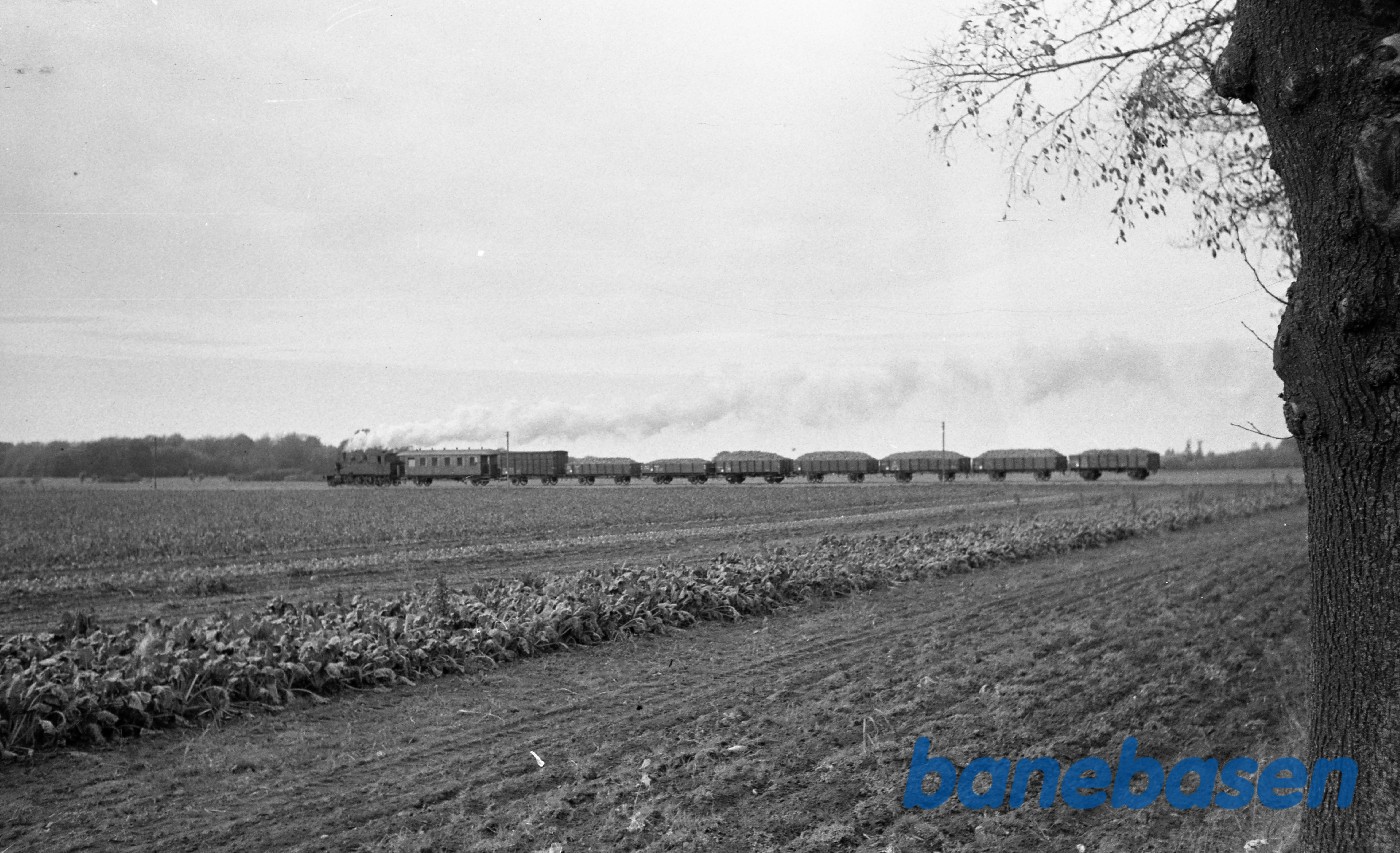 Damplokomotiv nr. 14 med godstog til Odense, kort efter Ladby Damplokomotiv nr. 14 med godstog til Odense, kort efter Ladby