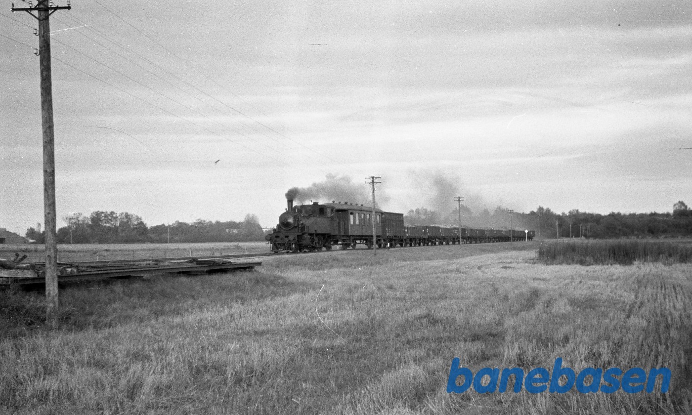 Damplokomotiv nr. 14 med godstog fra Martofte, kort før Bullerup Damplokomotiv nr. 14 med godstog fra Martofte, kort før Bullerup