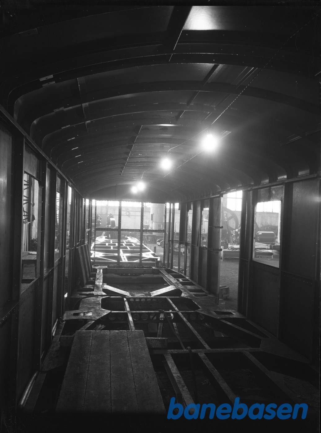 Interiør af HAJ motorvogn under bygning Interiør af HAJ motorvogn under bygning