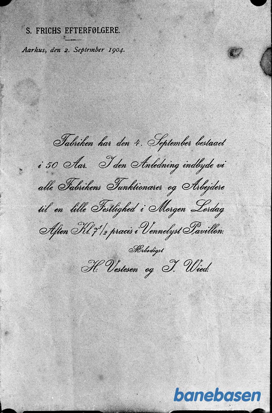 Kopiplade. Indbydelse til festlighederne i Vennelyst 4 sept. 1904