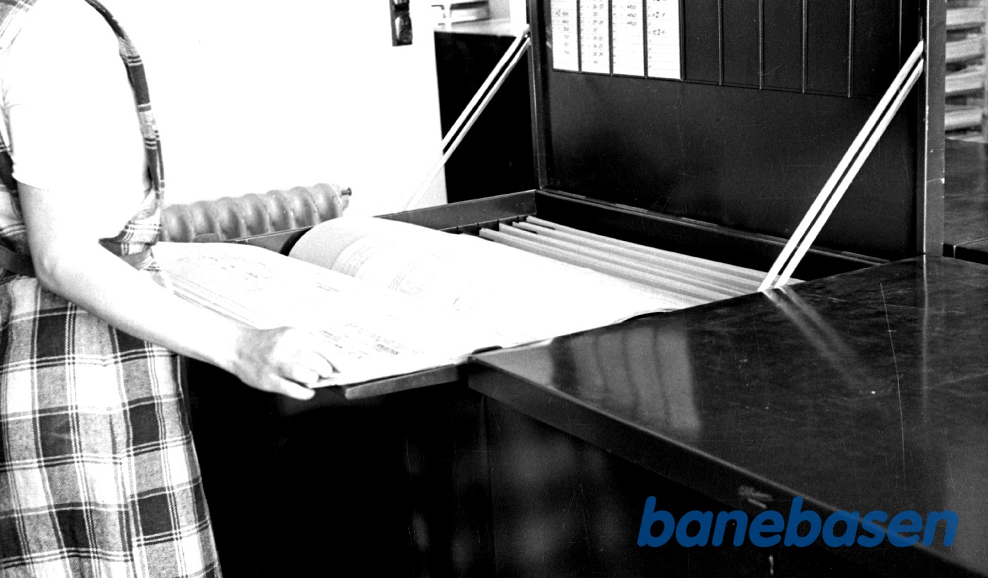 Interiør fra ombygningen. Tegningsskabe Interiør fra ombygningen. Tegningsskabe