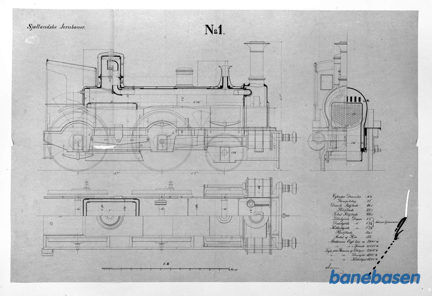 Tegning af Lokomotiv SJS 1
