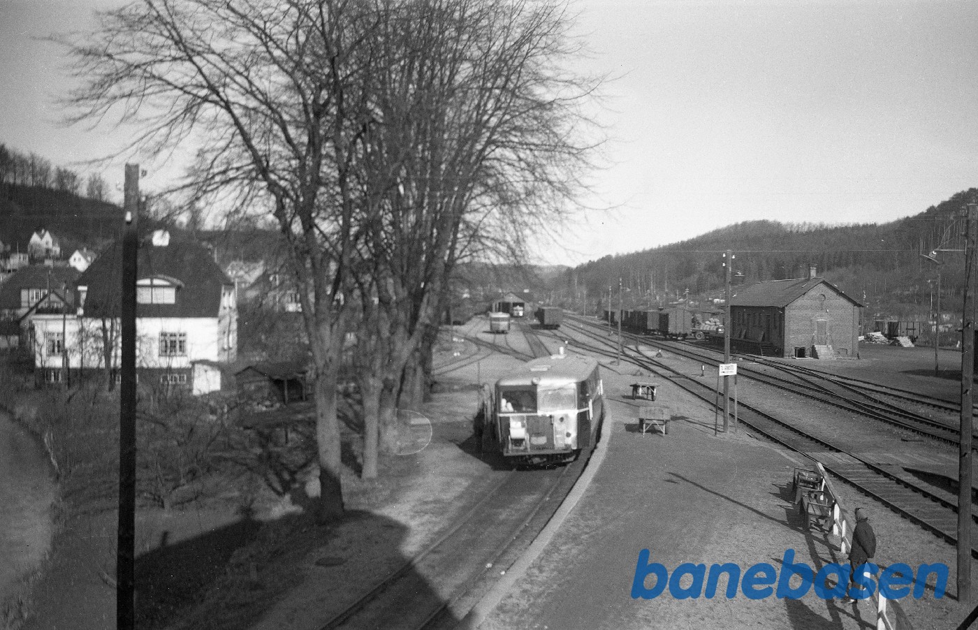 Vue over Vejle Nord station, VVGJ skinnebus afgår/ankommer Vue over Vejle Nord station, VVGJ skinnebus afgår/ankommer