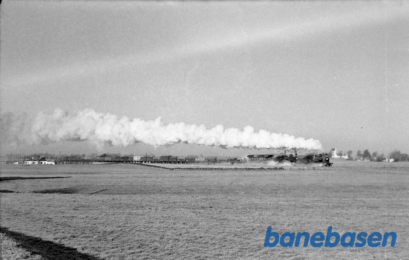 Damplokomotiv Litra C + D maskine med godstog, øst for Kalundborg Damplokomotiv Litra C + D maskine med godstog, øst for Kalundborg