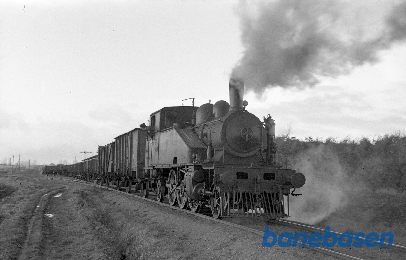 Damplokomotiv nr. 14 rangerer med roevogne Damplokomotiv nr. 14 rangerer med roevogne