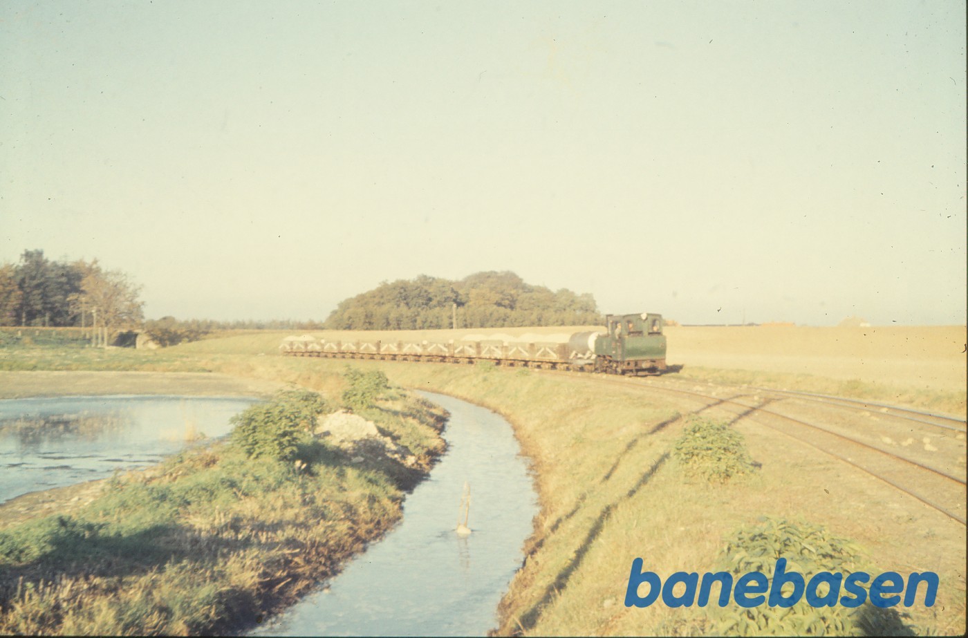 Tog med roeaffald, ved slambassinerne syd for fabrikken Tog med roeaffald, ved slambassinerne syd for fabrikken