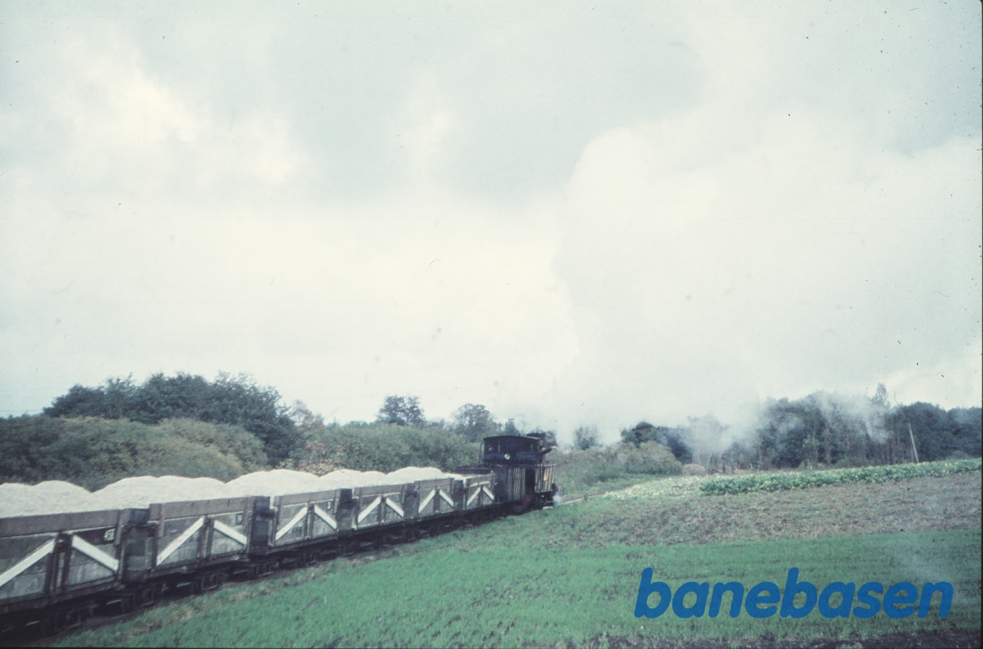 Damplokomotiv med tog på linjen, kort før Assens Damplokomotiv med tog på linjen, kort før Assens