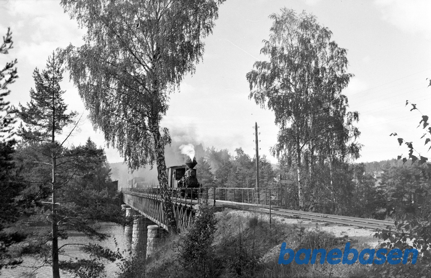 Damplokomotiv med godstog 5661 på Hornnes bro Damplokomotiv med godstog 5661 på Hornnes bro