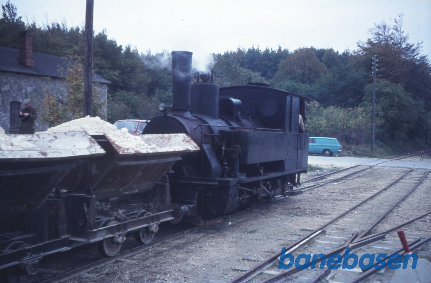 Damplokomotiv nr. IV med tog ved remisen Damplokomotiv nr. IV med tog ved remisen