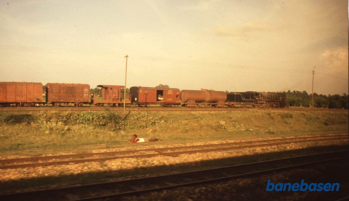 Damplokomotiv med godstog