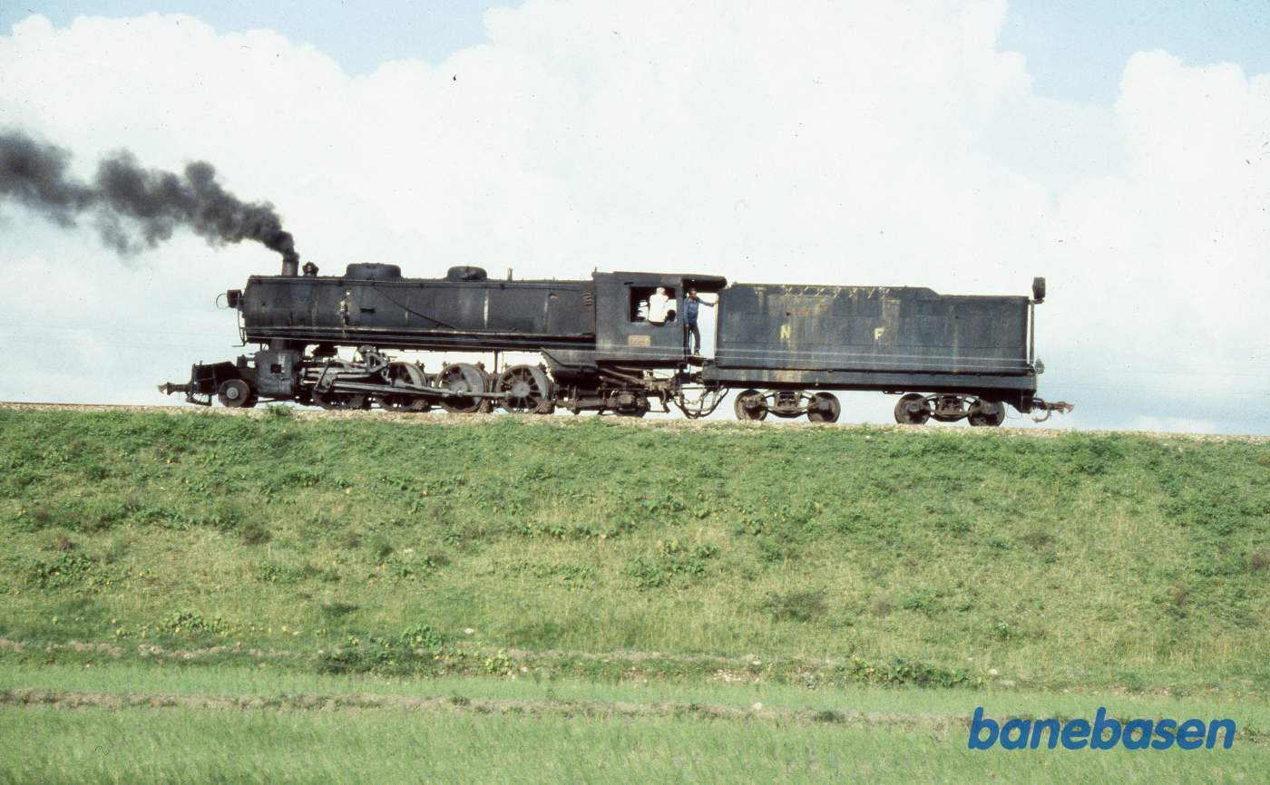 Solo damplokomotiv på høj banedæmning lige udenfor Siliguri station