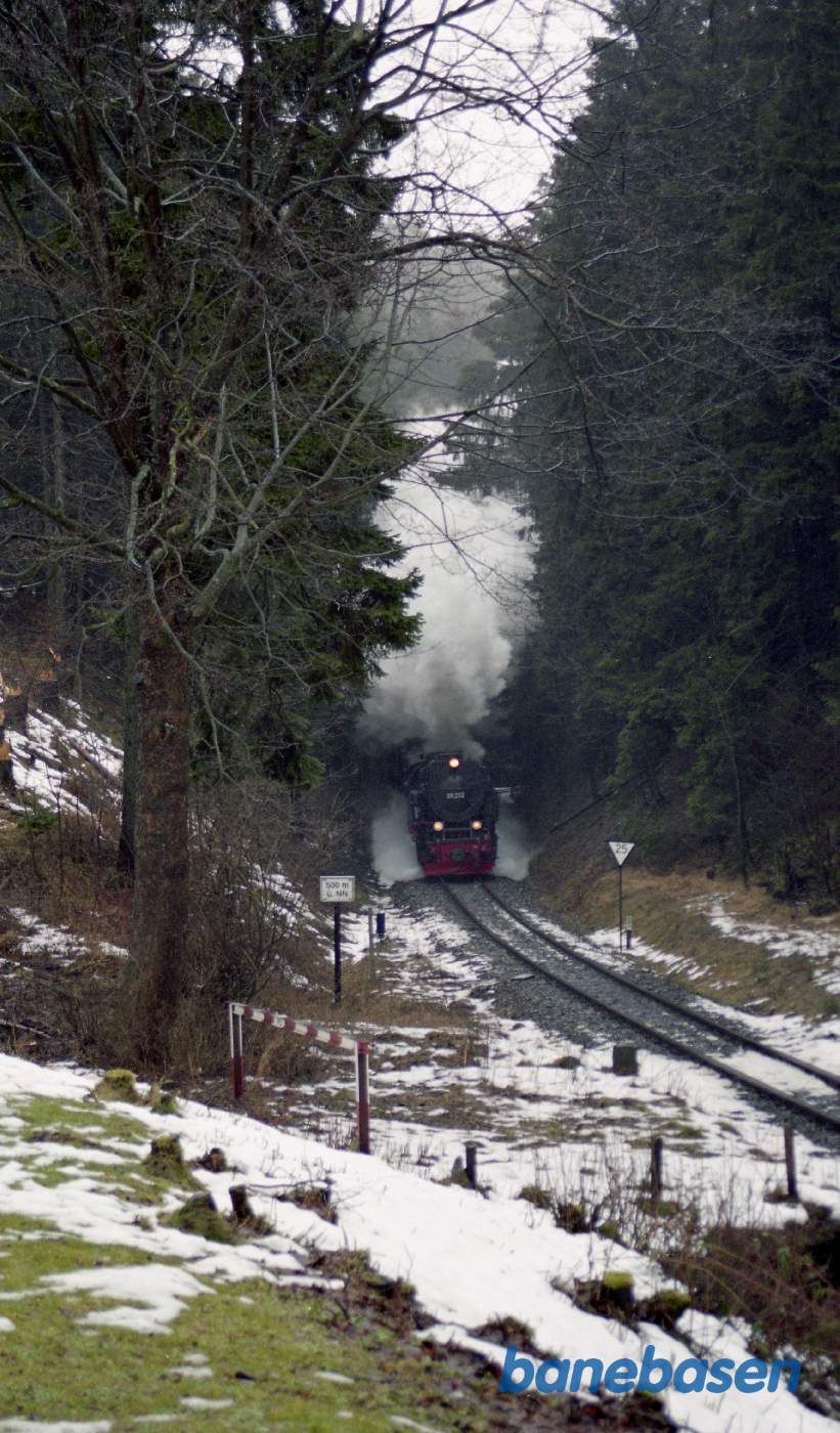 Damptoget i skoven et par kilometer før Drei Annen Hohne