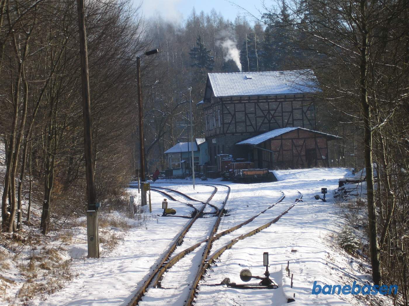 Toget på vej ud af Mägdesprung station i retning mod Alexisbad