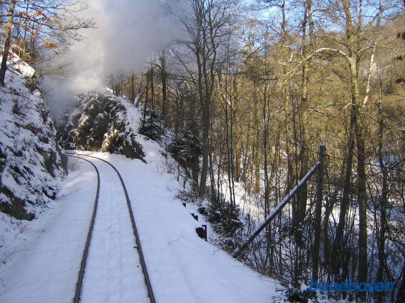 Selketal banens strækningsspor set fra bagerste endeperron et sted mellem Mägdesprung og Alexisbad