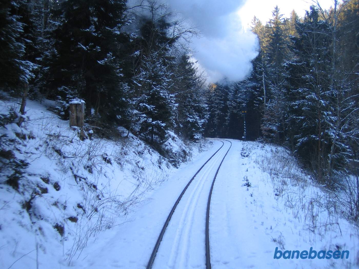 Selketal banens strækningsspor set fra bagerste endeperron et sted mellem Alexisbad og Harzgerode