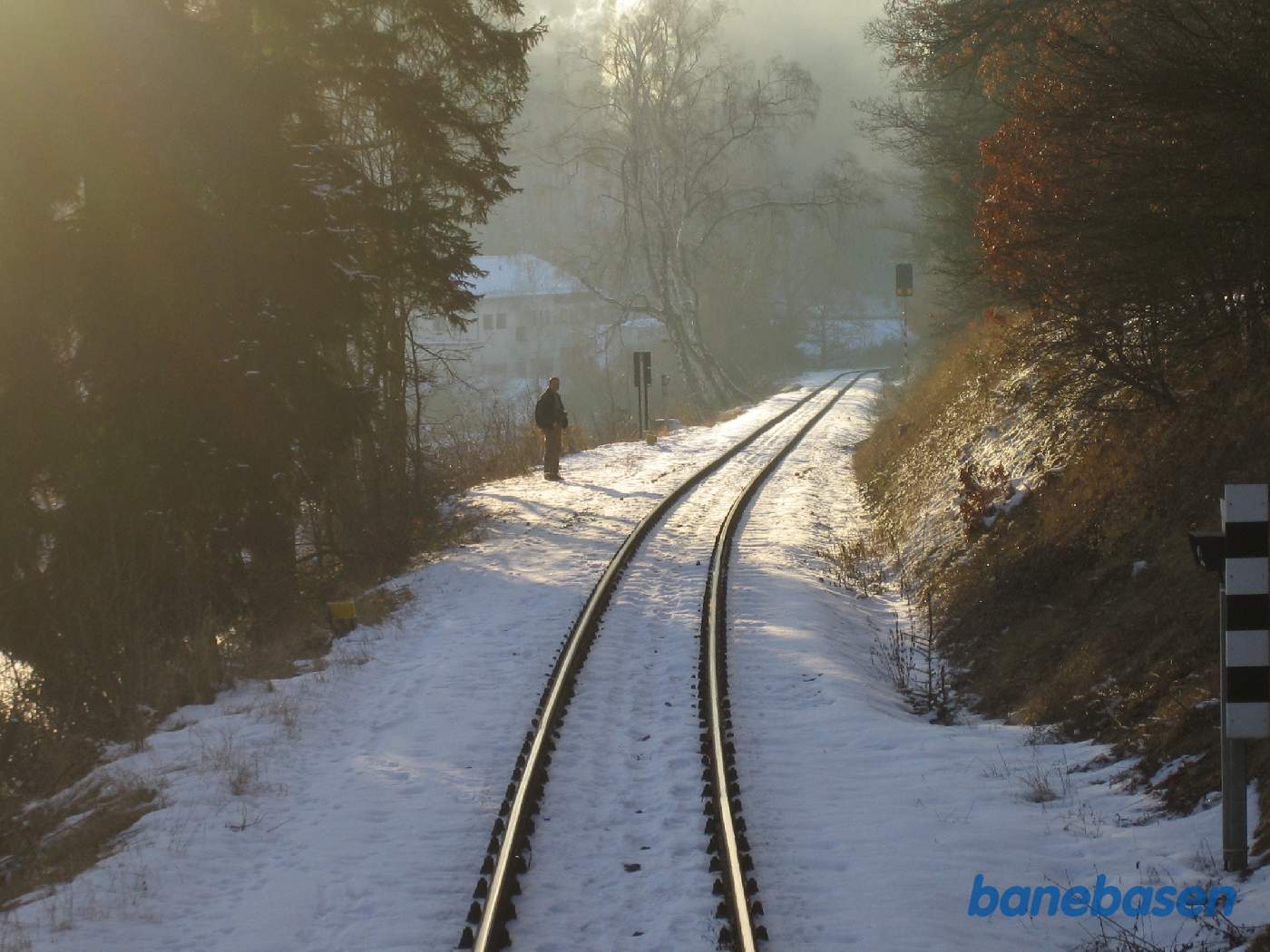 Selketal banens strækningsspor set fra bagerste endeperron et sted mellem Alexisbad og Harzgerode