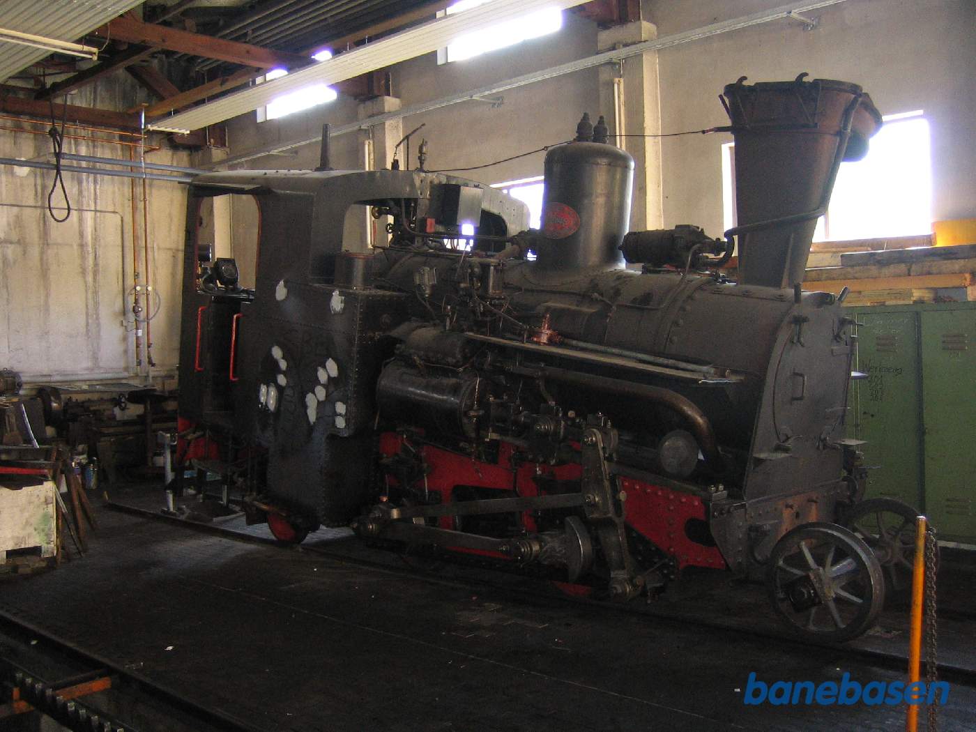 Værkstedet med et damplokomotiv