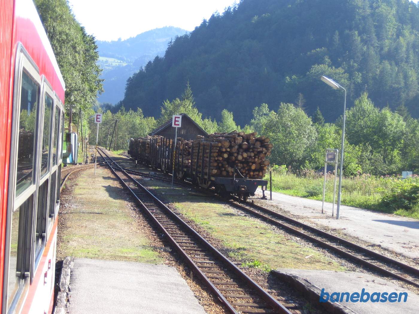 7 tungt læssede tømmervogne på stationen