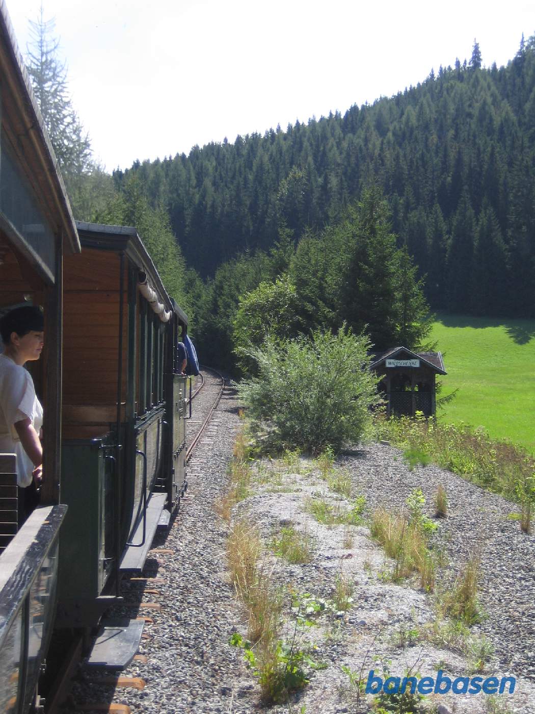 Toget kører i det kuperede landskab