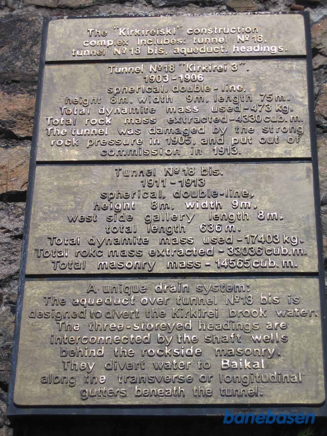 Mindetavle over byggeriet af tunnelen