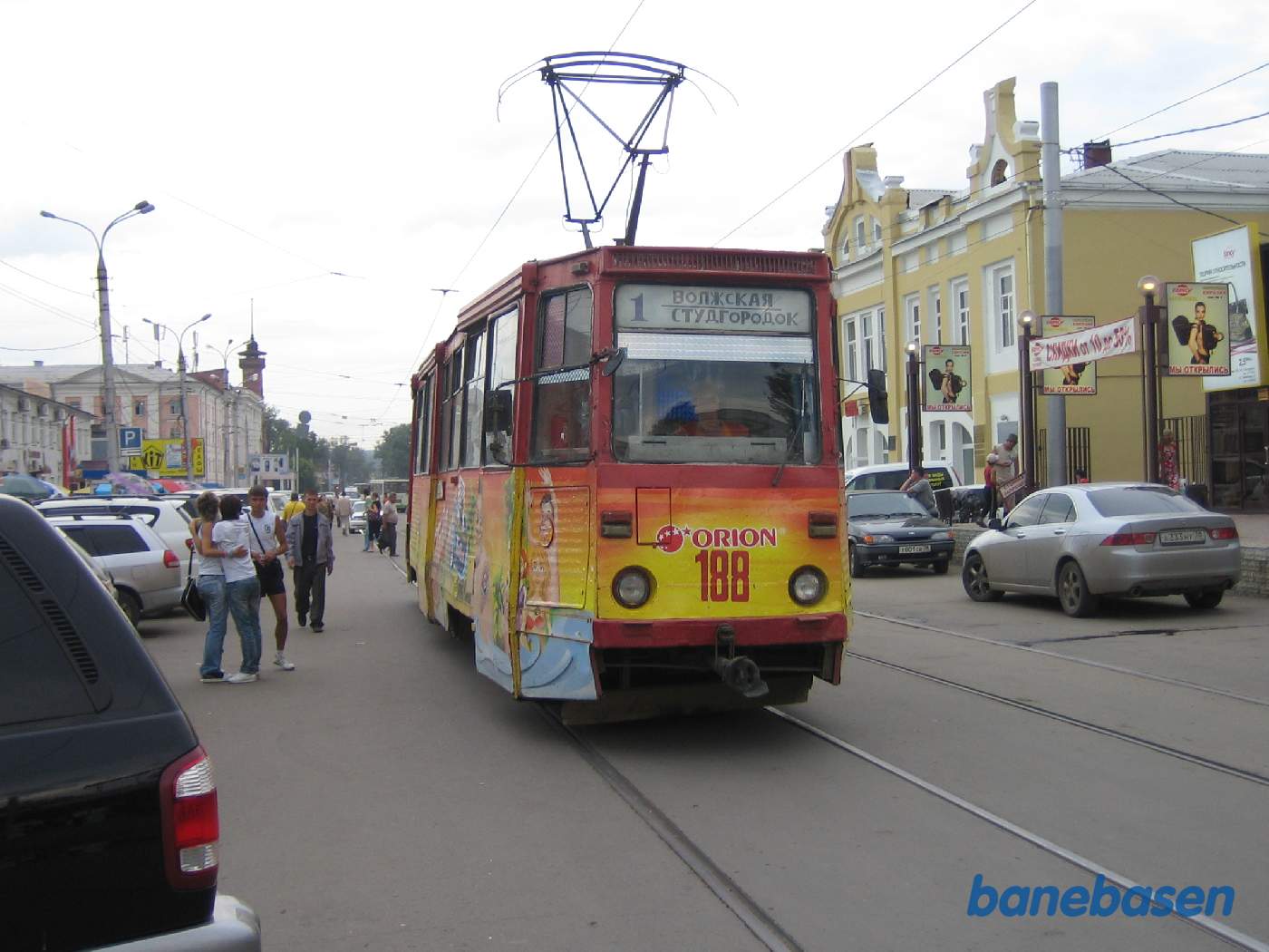 En sporvogn i centrum af Irkutsk