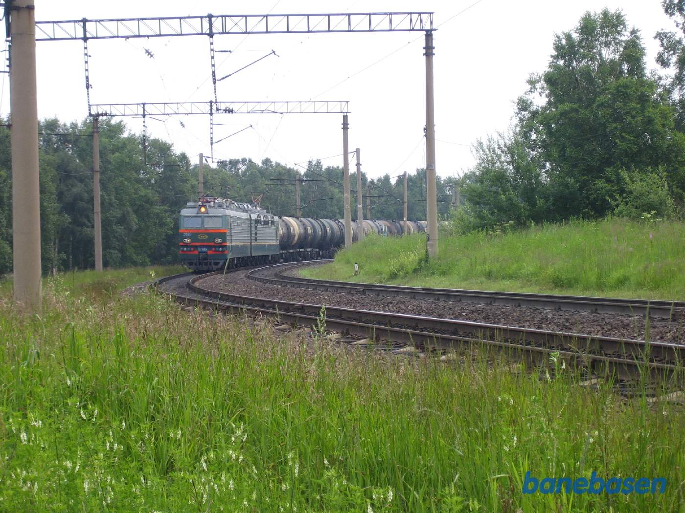 Et godstog passerer sommerhusområdet i retning mod Ulan-Bator