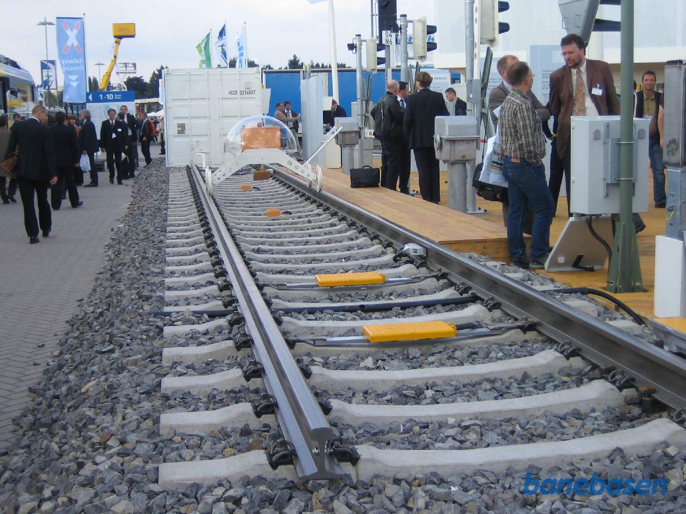 En demo sporramme med ETCS baliser og akseltællere