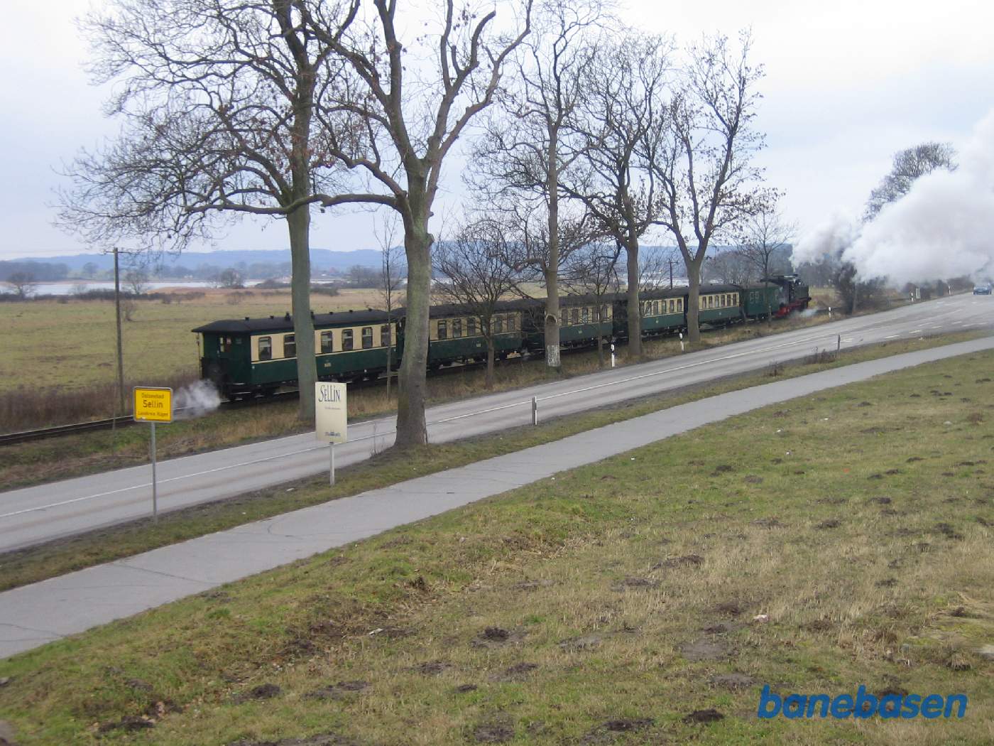 Damptoget på vej ind mod Sellin Ost