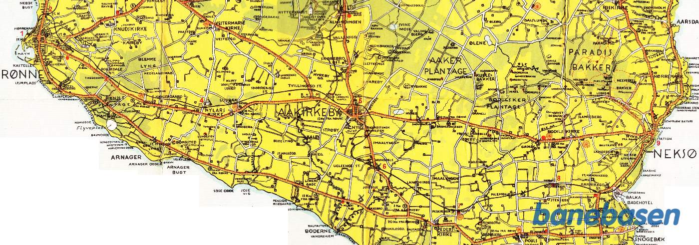 Kort over den Bornholmske Jernbane Rønne - Nexø