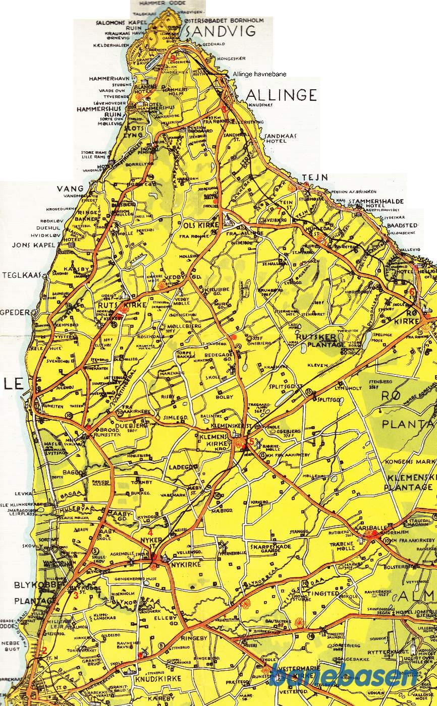 Kort over den Bornholmske Jernbane Rønne - Allinge - Sandvig