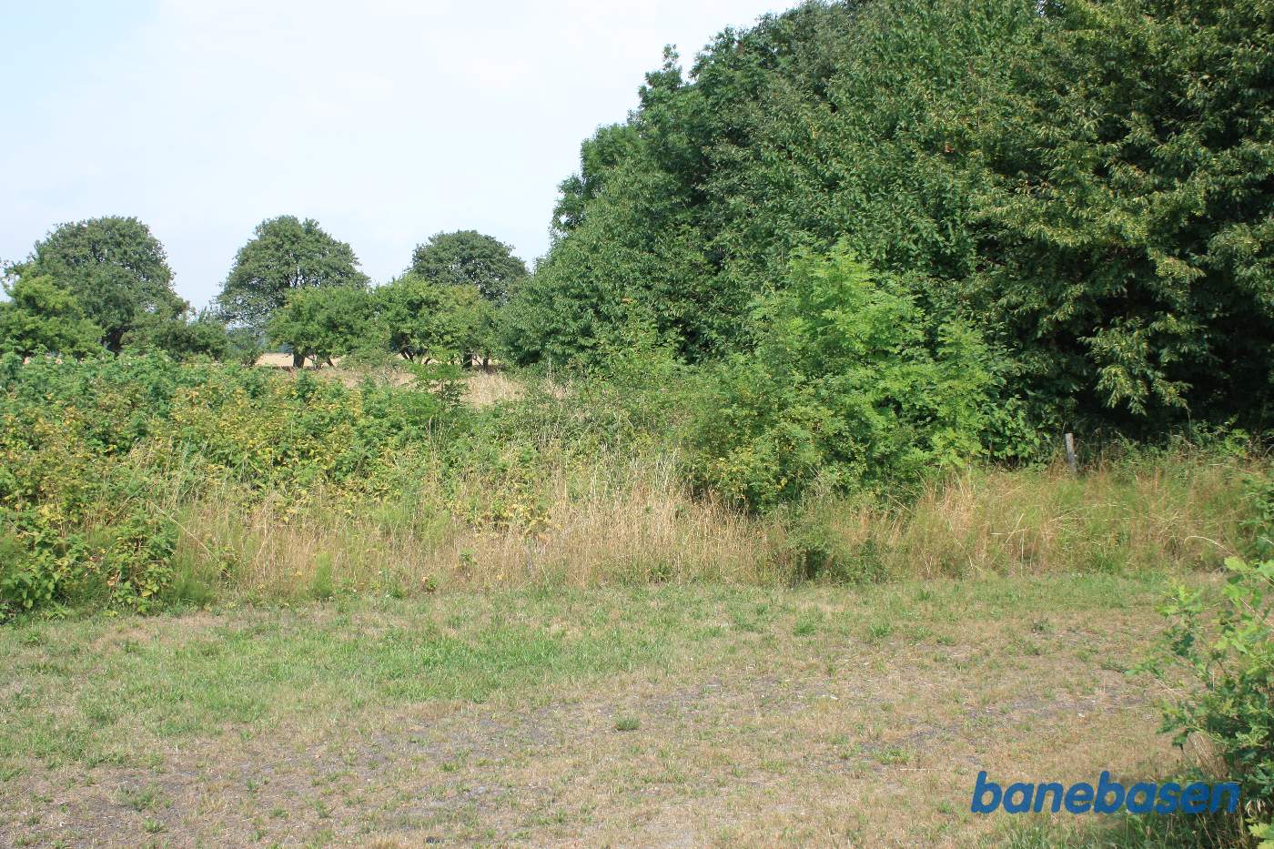 Fra pakhuset fortsatte banen langs trærækken mod Sandvig. Alléen op til gården ses lidt længere fremme Fra pakhuset fortsatte banen langs trærækken mod Sandvig. Alléen op til gården ses lidt længere fremme