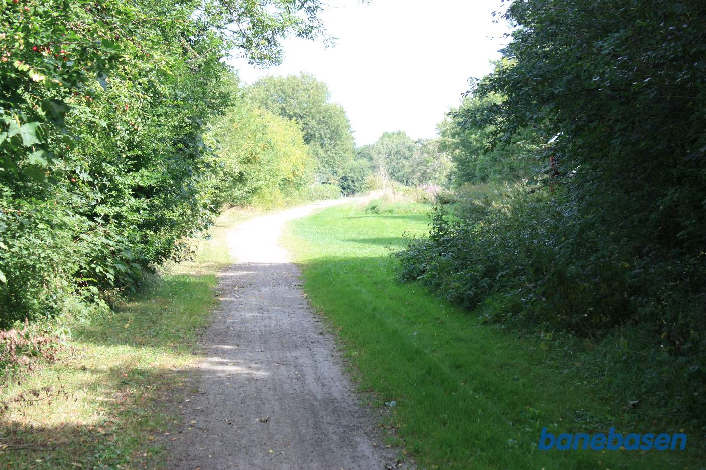 Vi er på banestien og kigger mod Sandvig, hvor Splidsgaard trinbræt lå her i lysningen Vi er på banestien og kigger mod Sandvig, hvor Splidsgaard trinbræt lå her i lysningen