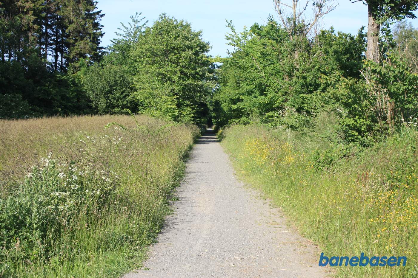 Vi står på banestien lige efter Dammegårdsvej og kigger mod Sandvig