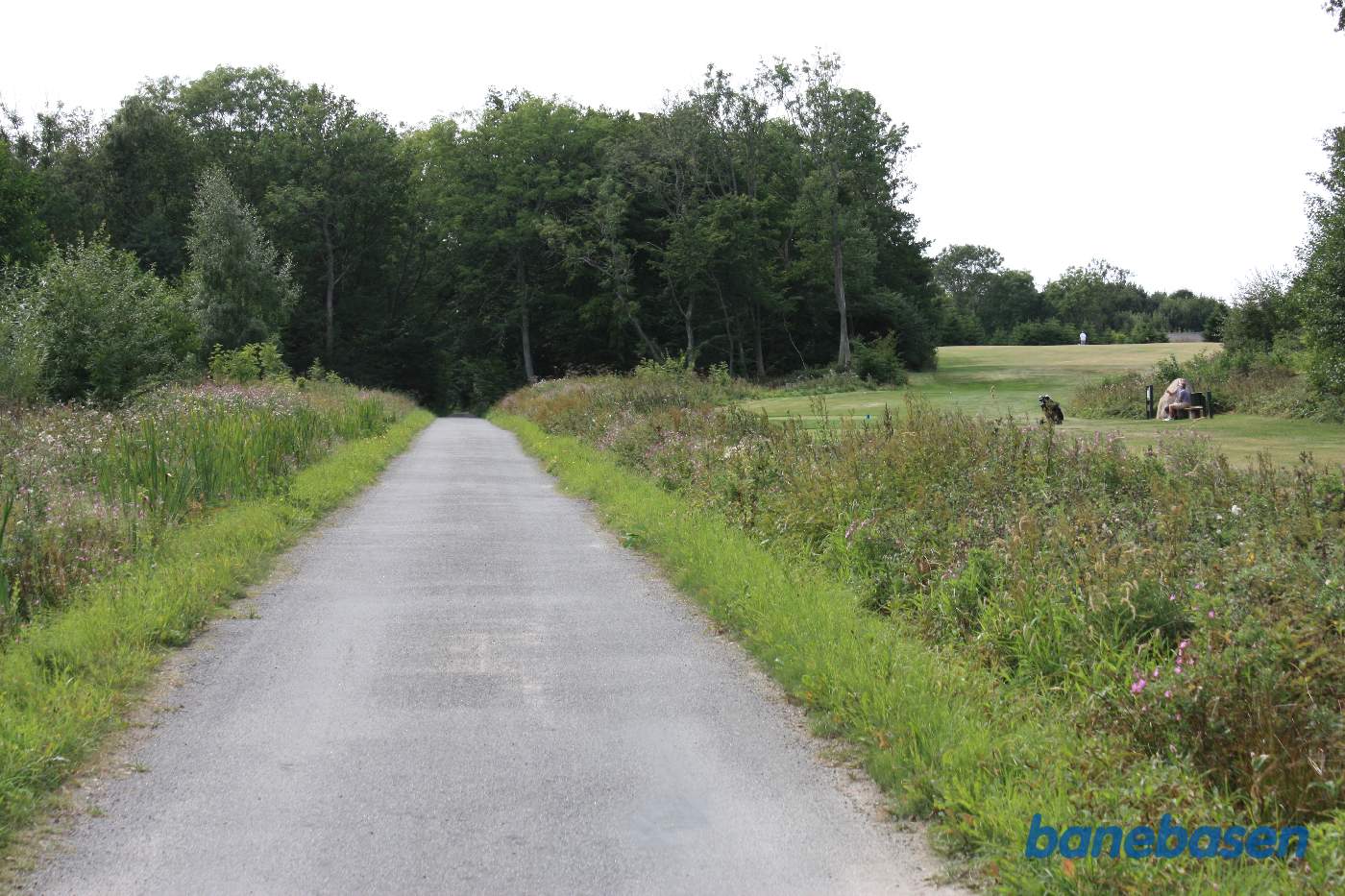 Banen er nu blevet til vejen til golfbanen, vi ser i retning mod Rønne