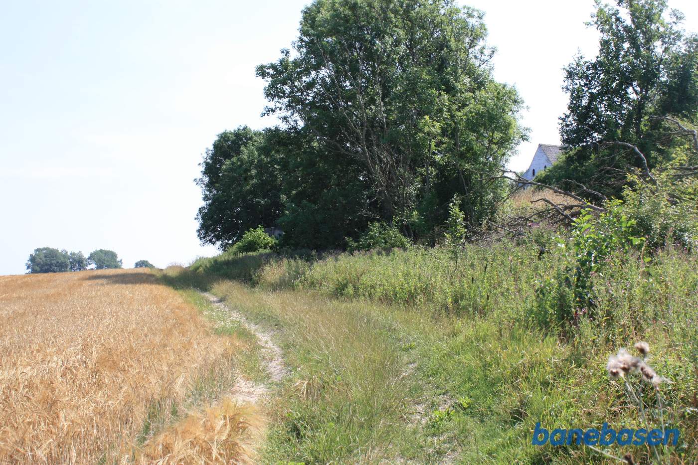 Vi er bagved Tejn Bjergegård, ses til højre, og kigger mod Rønne