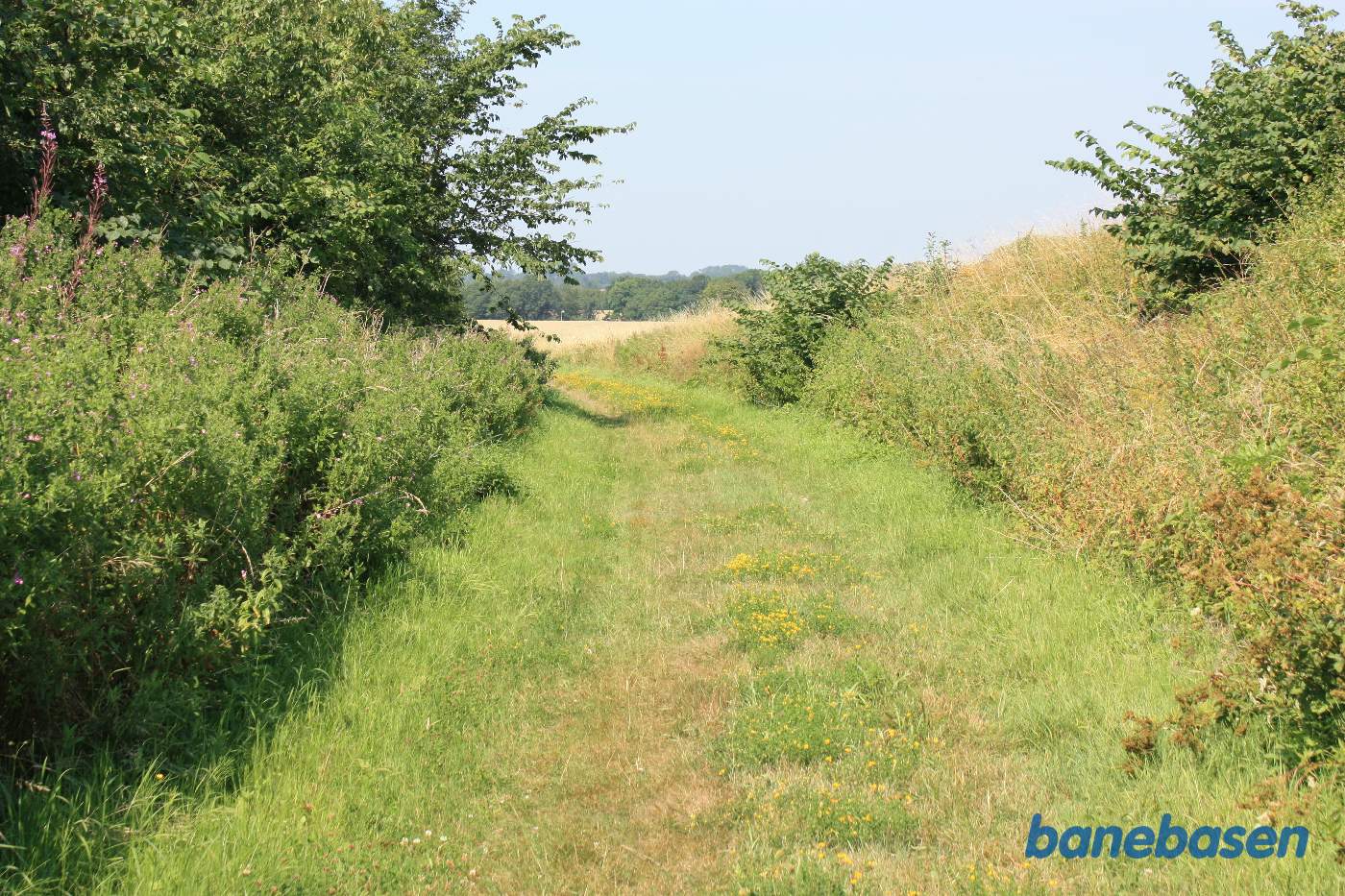 Vi er på et lille stykke banesti ind mod Tejn station. Vi kigger mod Sandvig Vi er på et lille stykke banesti ind mod Tejn station. Vi kigger mod Sandvig