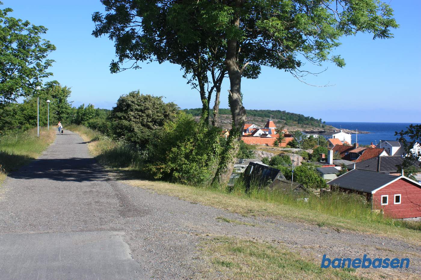 Vi er på banestien og kigger mod Sandvig. Flot udsigt ud over Sandvig og Østersøen til højre Vi er på banestien og kigger mod Sandvig. Flot udsigt ud over Sandvig og Østersøen til højre