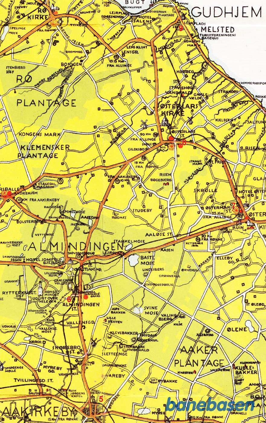 Kort over den Bornholmske Jernbane Aakirkeby - Gudhjem
