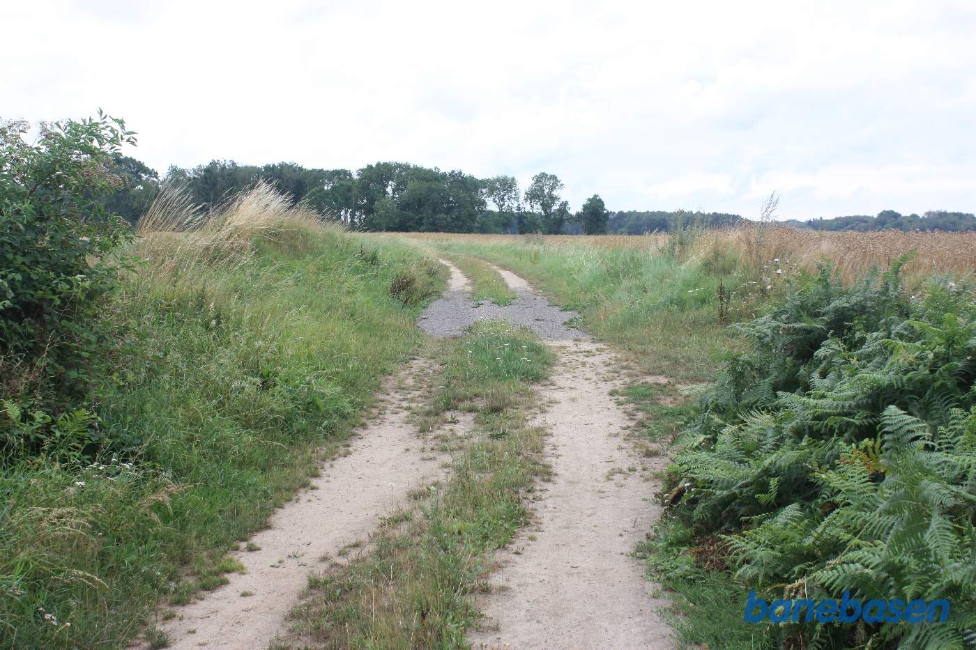 Vi står på den gamle banetracé og kigger mod Aakirkeby Vi står på den gamle banetracé og kigger mod Aakirkeby