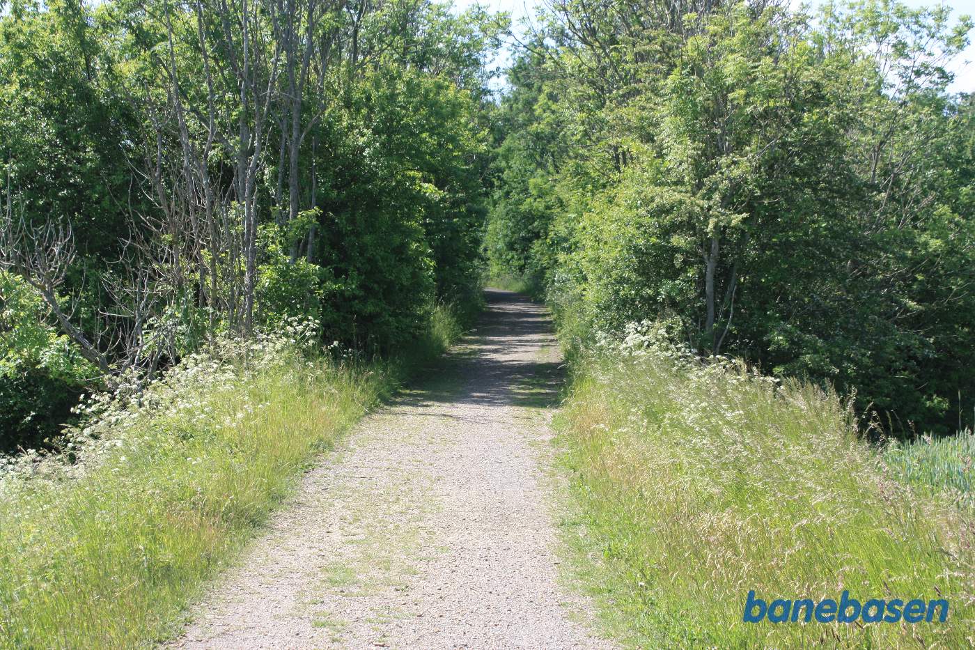 Vi står på banestien og kigger i retning mod Aakirkeby