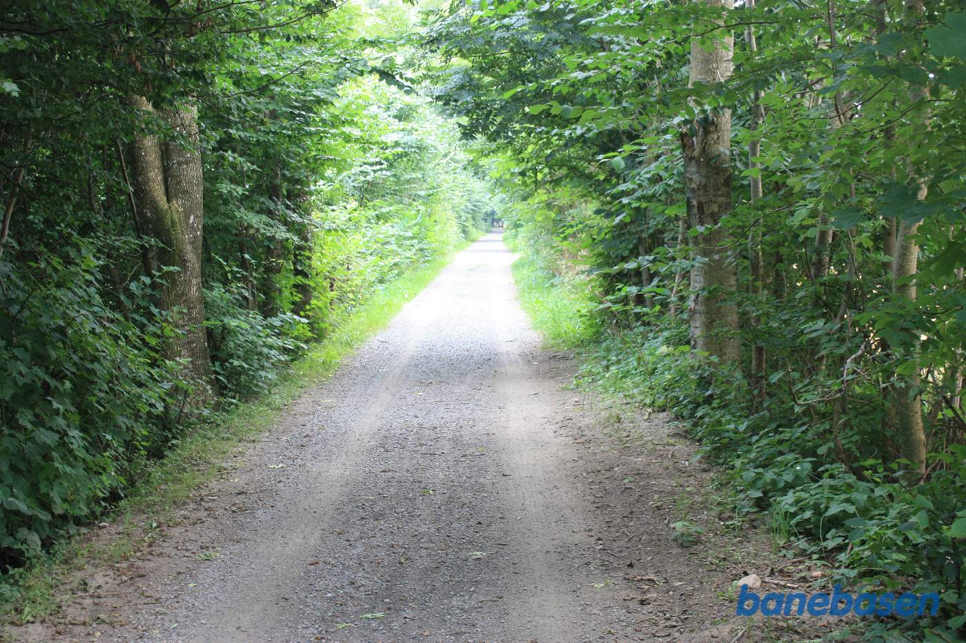 Vi står på banestien og kigger i retning mod Aakirkeby