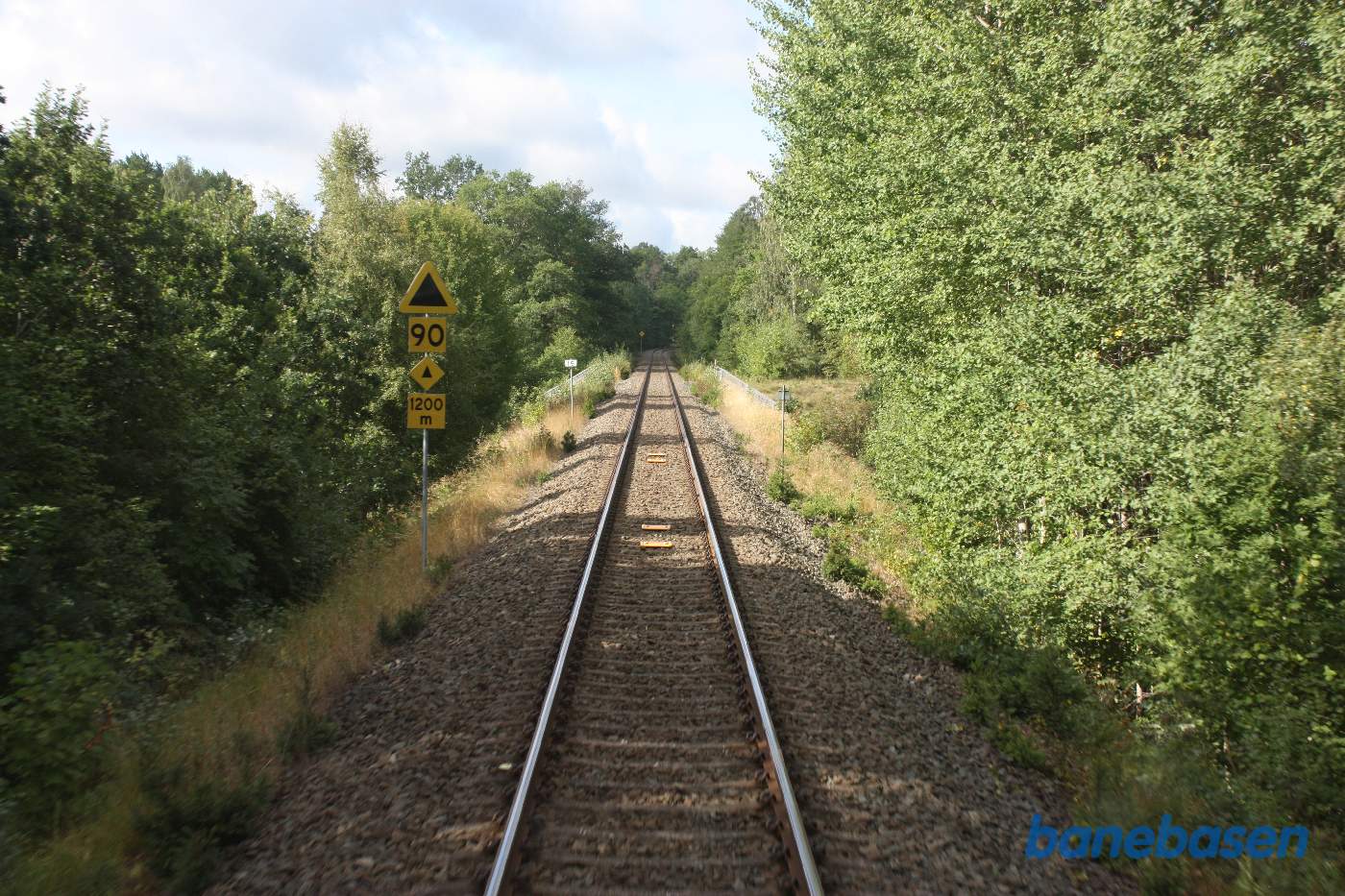 Et bagskud ud langs banen et sted på strækningen mellem Nässjö og Eksjö