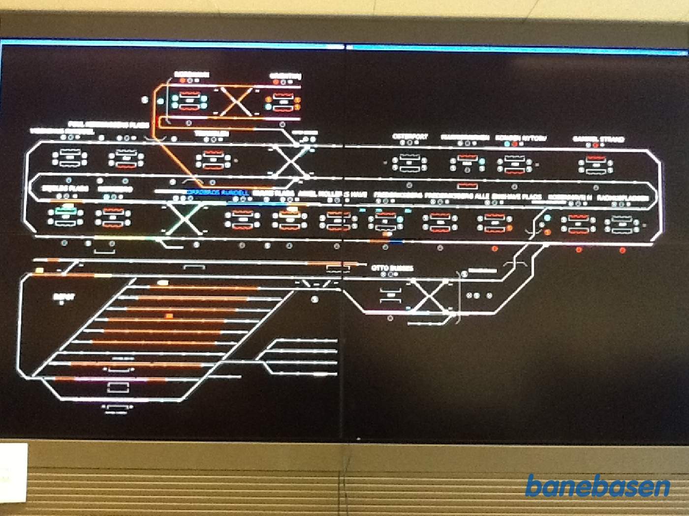 Vi er i kontrolcenteret, hvor vi kan se ringen med prøvekørsel af tog på ringen
