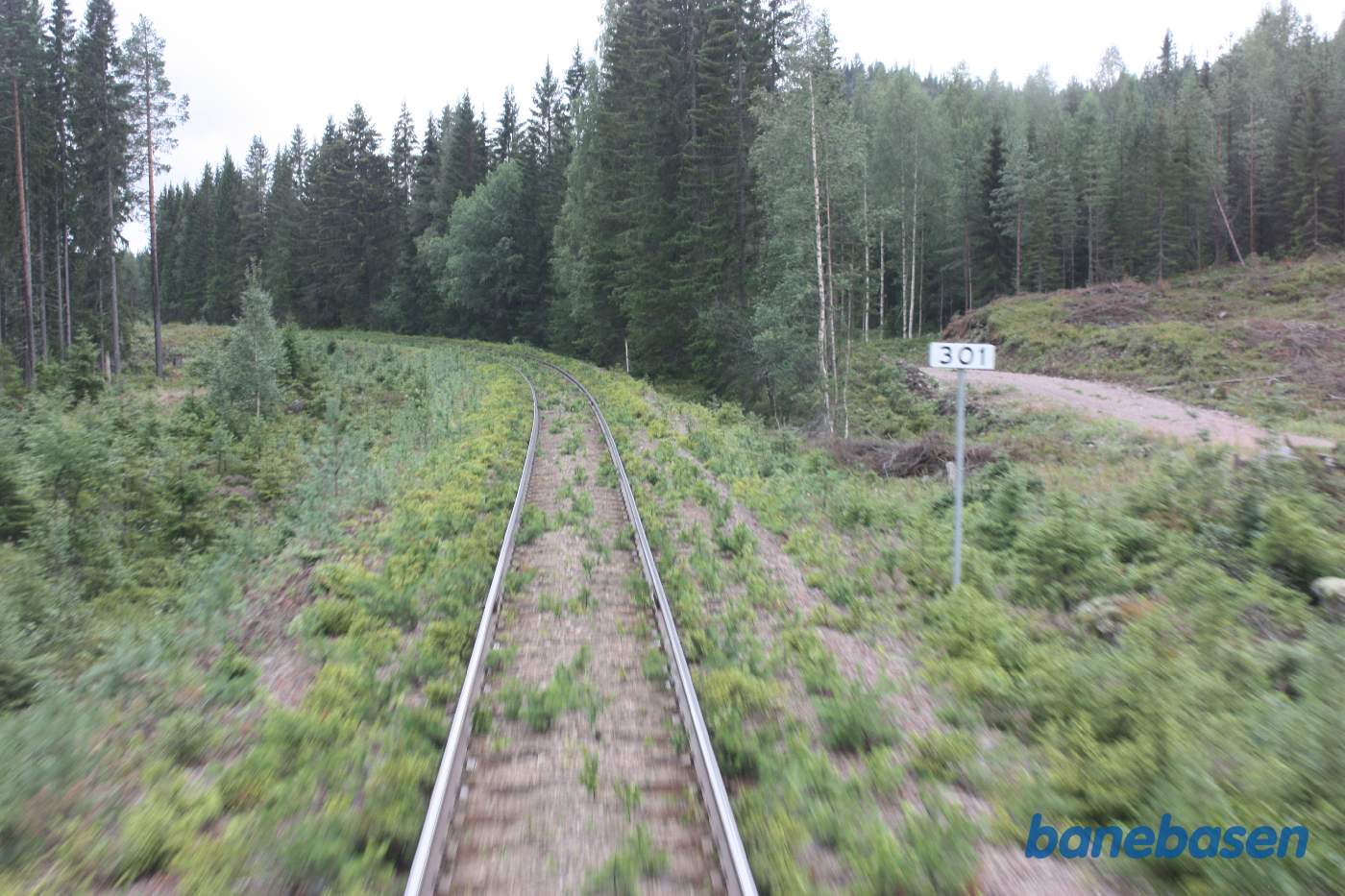 Vi er et sted på strækningen mellem jernbanebroen over Ämån elven og Tandsjöborg, her i km 301