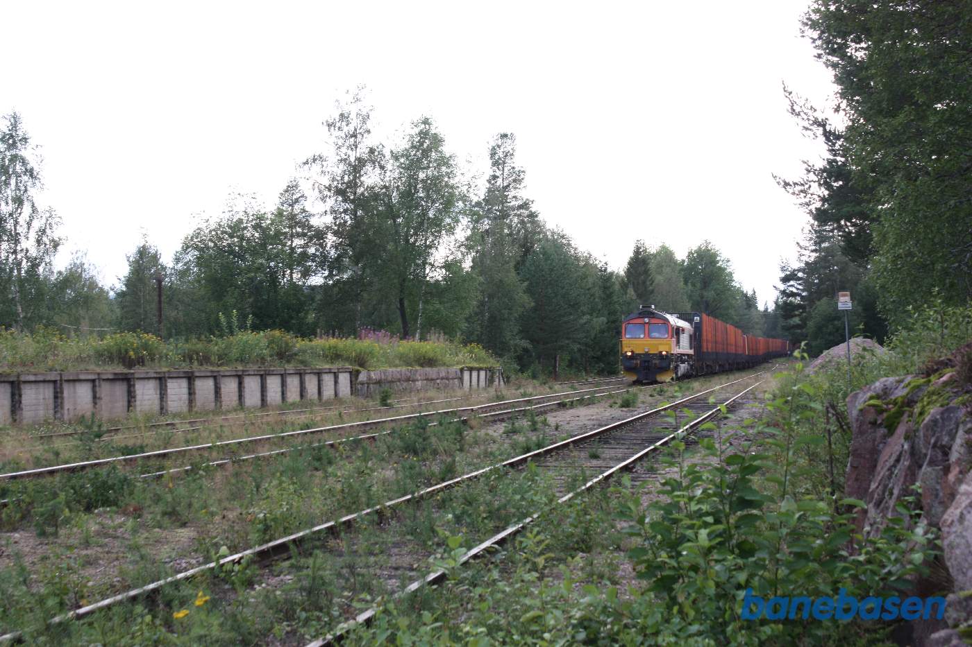 På en teknisk station afventer vi krydsning med nordgående godstog