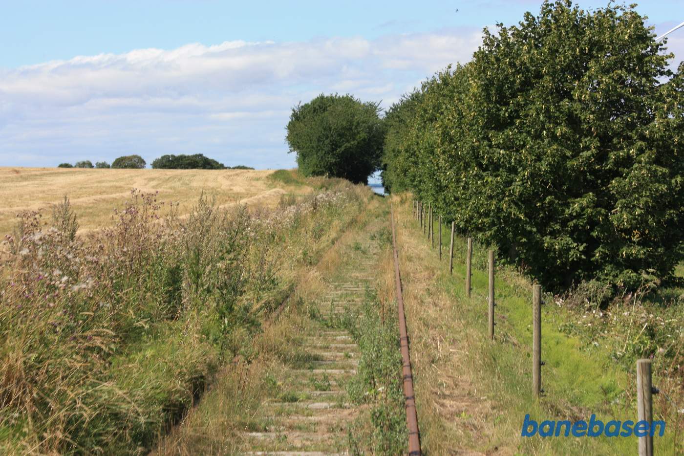 Nu er det lige før det går nedad mod Assens. Lillebælt ses for enden af sporet