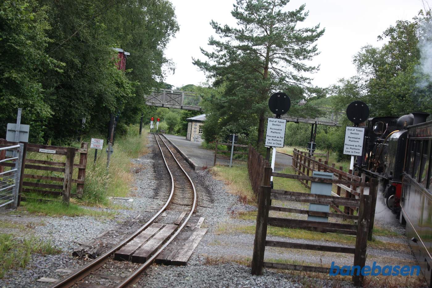 Damptoget på vej ind på stationen