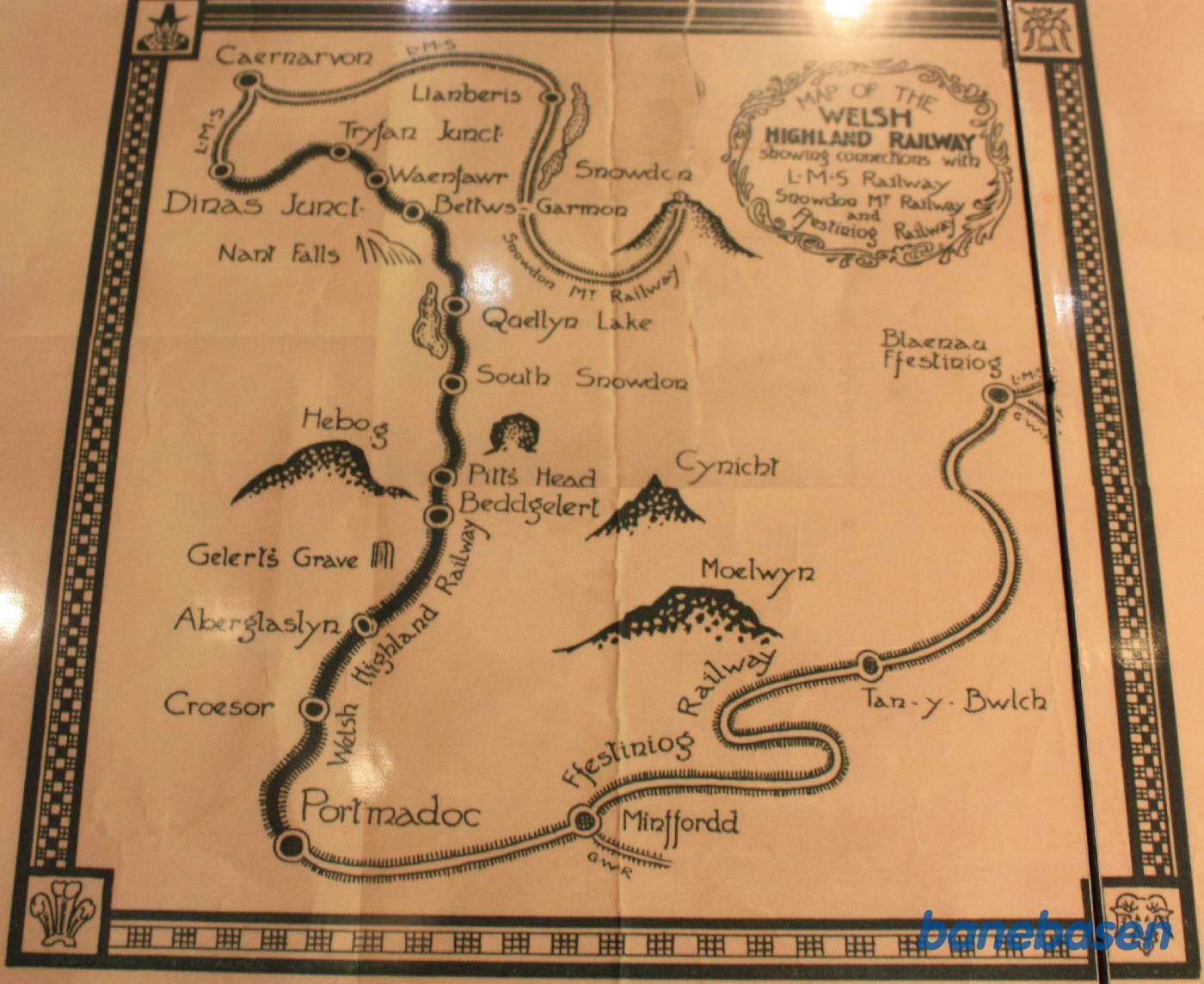 Kort over banens forløb og tilsluttende baner